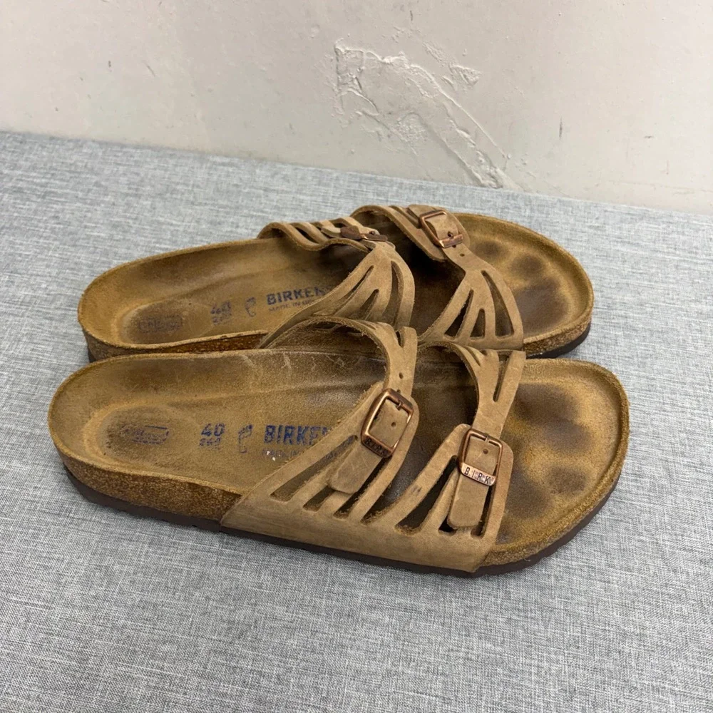 Birkenstock Granby Sandals Women Size 9 Brown Tobacco Nubuck Leather Multi-Strap